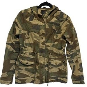 Miss London Womens Camo Field Jacket Hooded Utility Sz Small Gorpcore